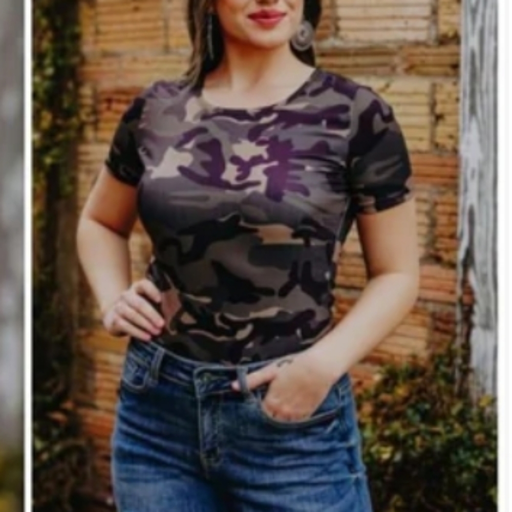 Lucky & Blessed Short Sleeved Camo Bodysuit